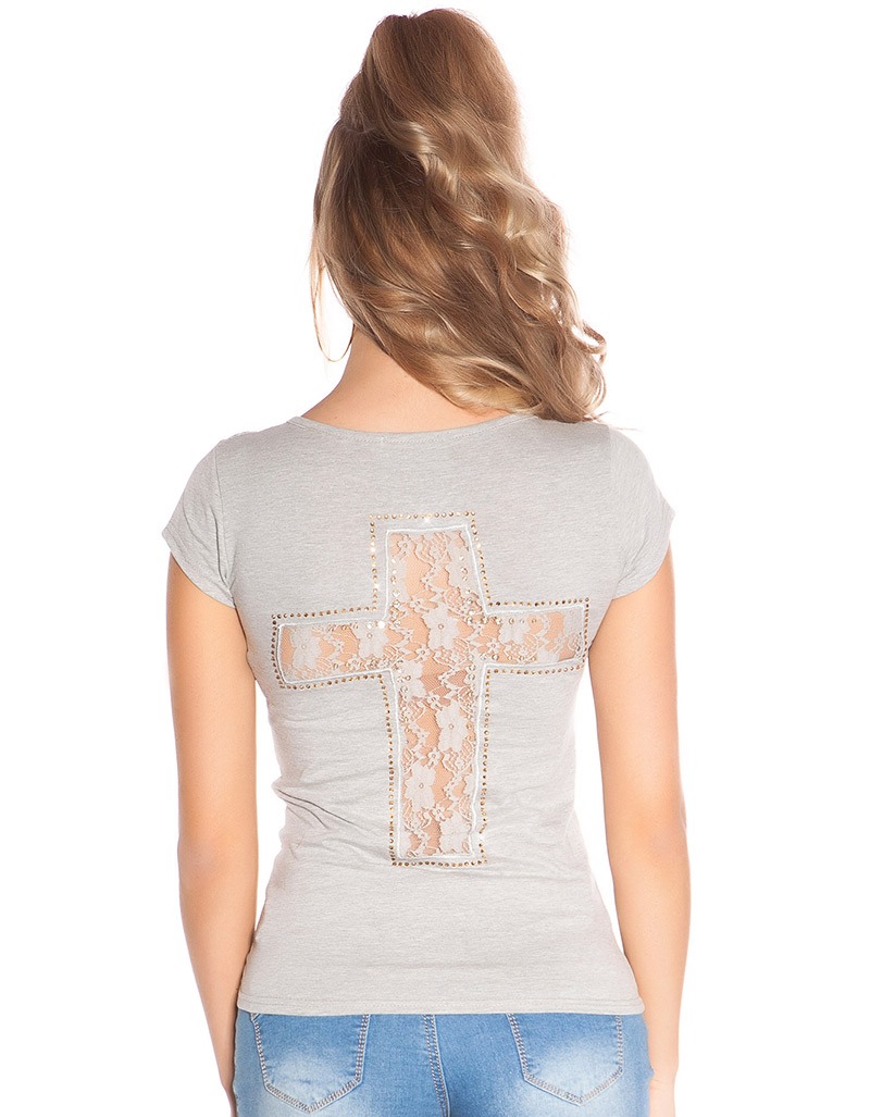 Tailliertes T-Shirt mit Spitzen-Kreuz