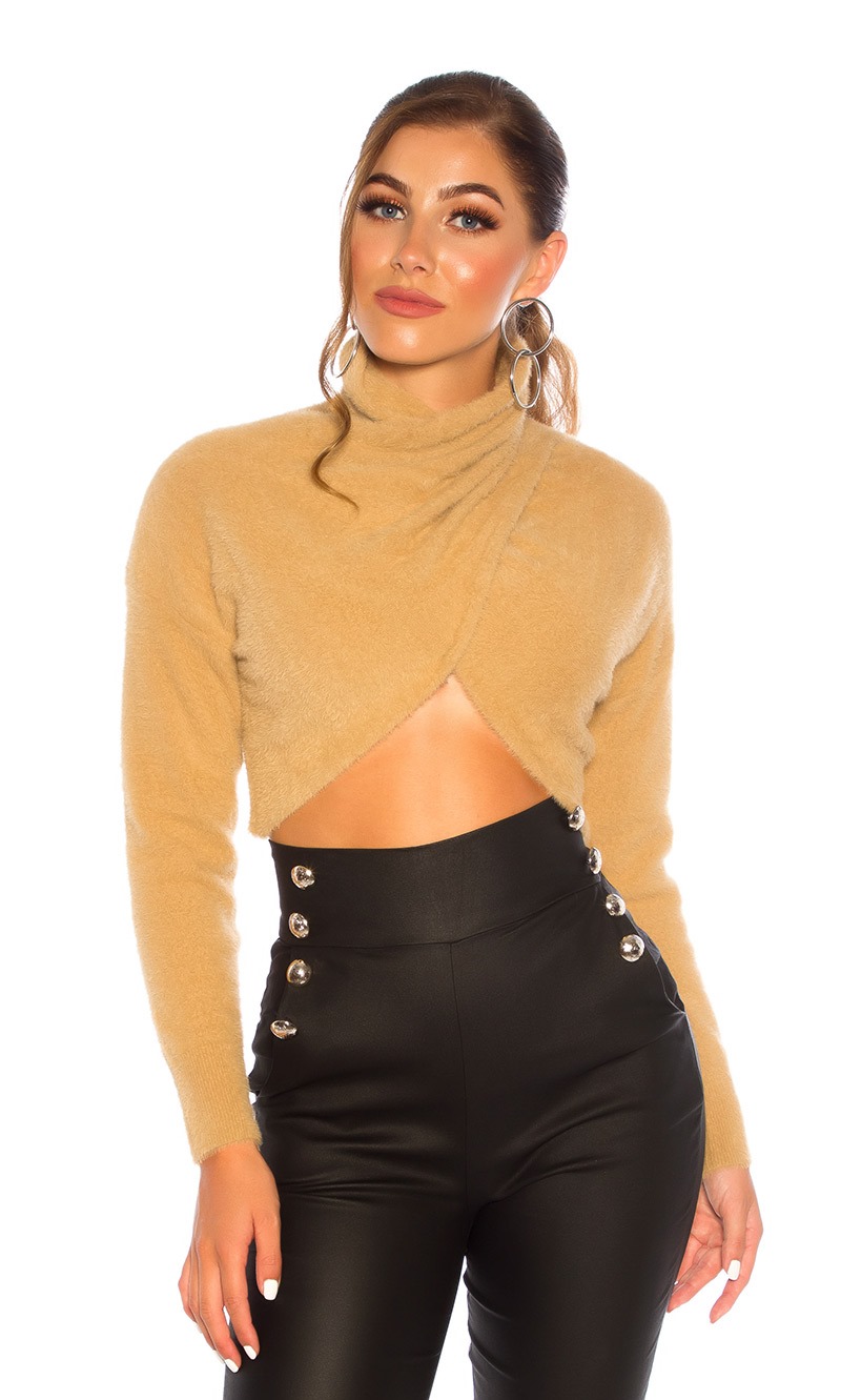 Sexy Turtle Neck Crop Pullover im Wickel-Look