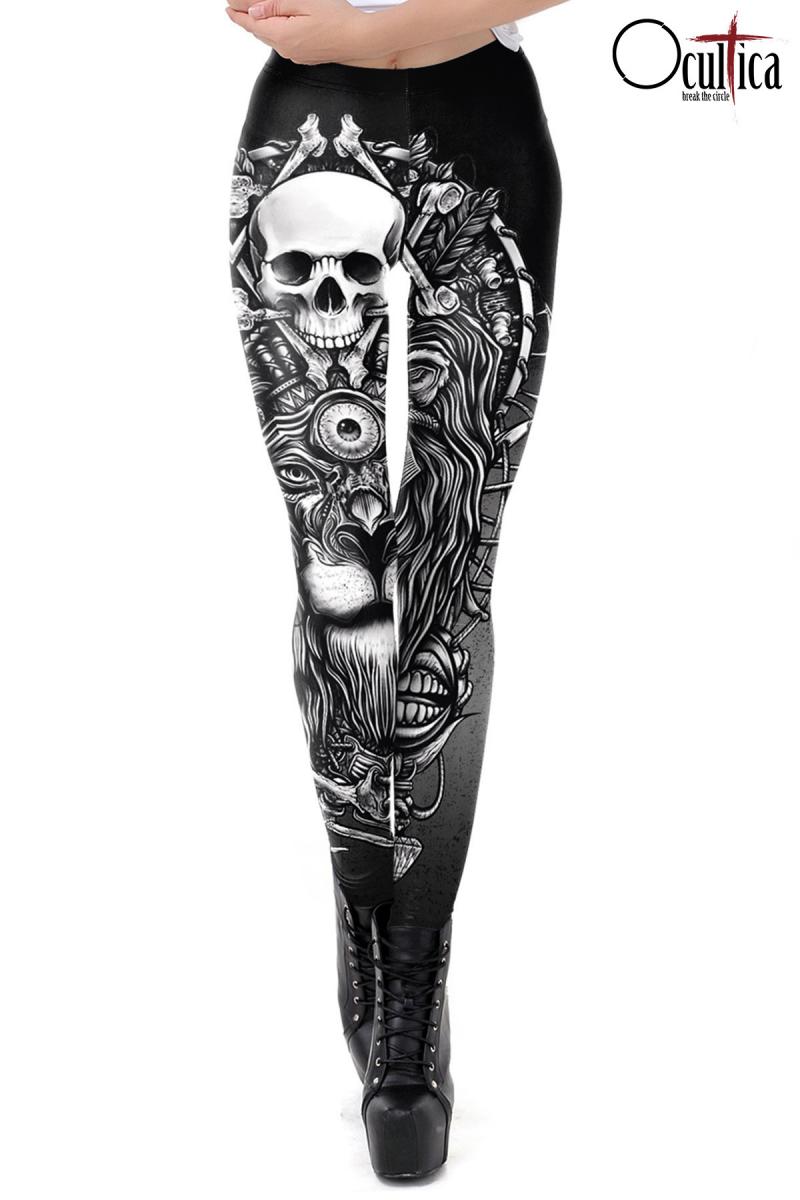 Gothic Leggings mit Totenkopf Druck