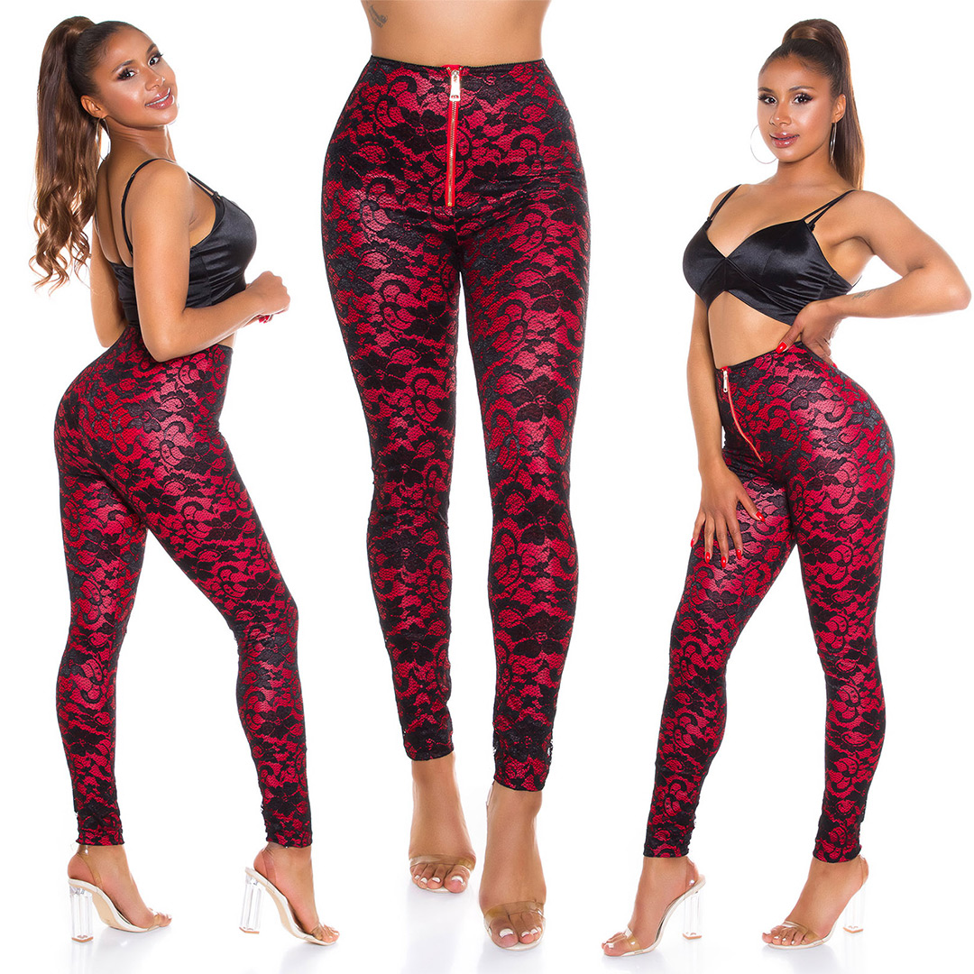 High Waist Bi-Colour Leggings mit Spitze