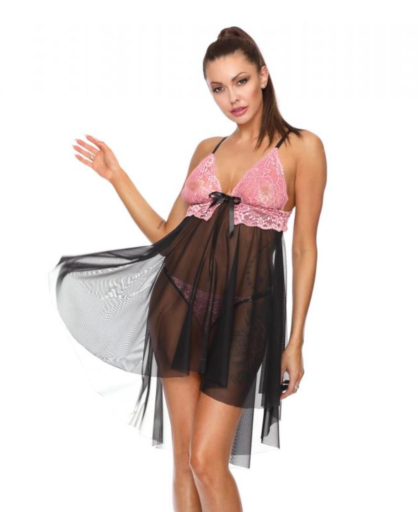 Babydoll Schwarz Rosa mit Tüll