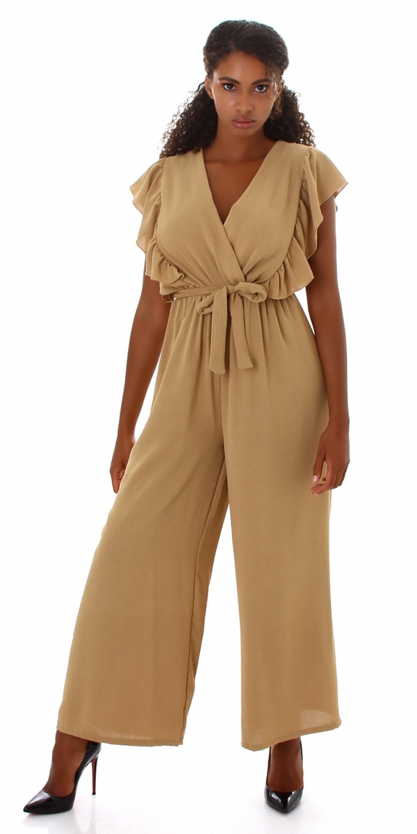 Maxi Marlene Wickel V-Neck Jumpsuit mit kurzen Volant-Ärmel und Gürtel