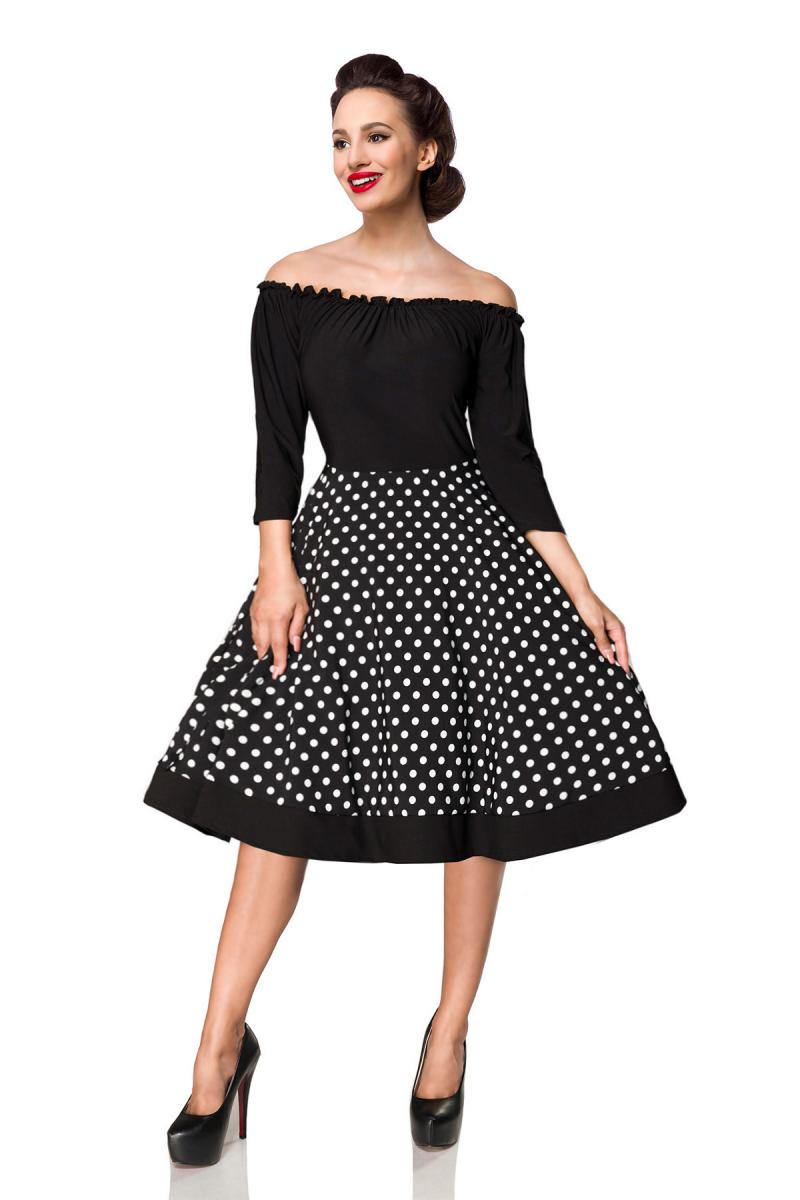 Schulterfreies Swing-Kleid mit Punkten