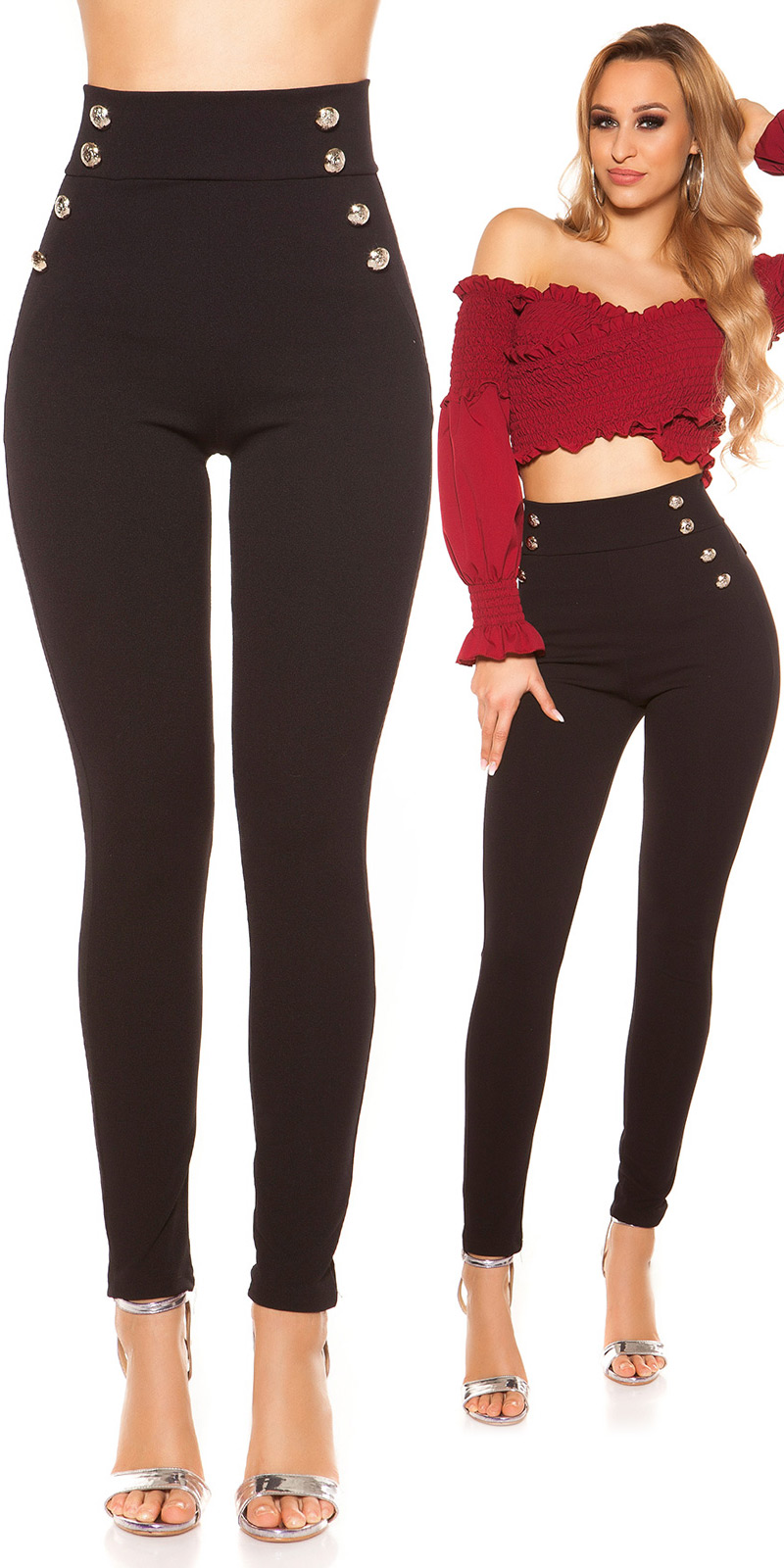 Business High Waist Leggings Stoff Hose mit Marine Effekt