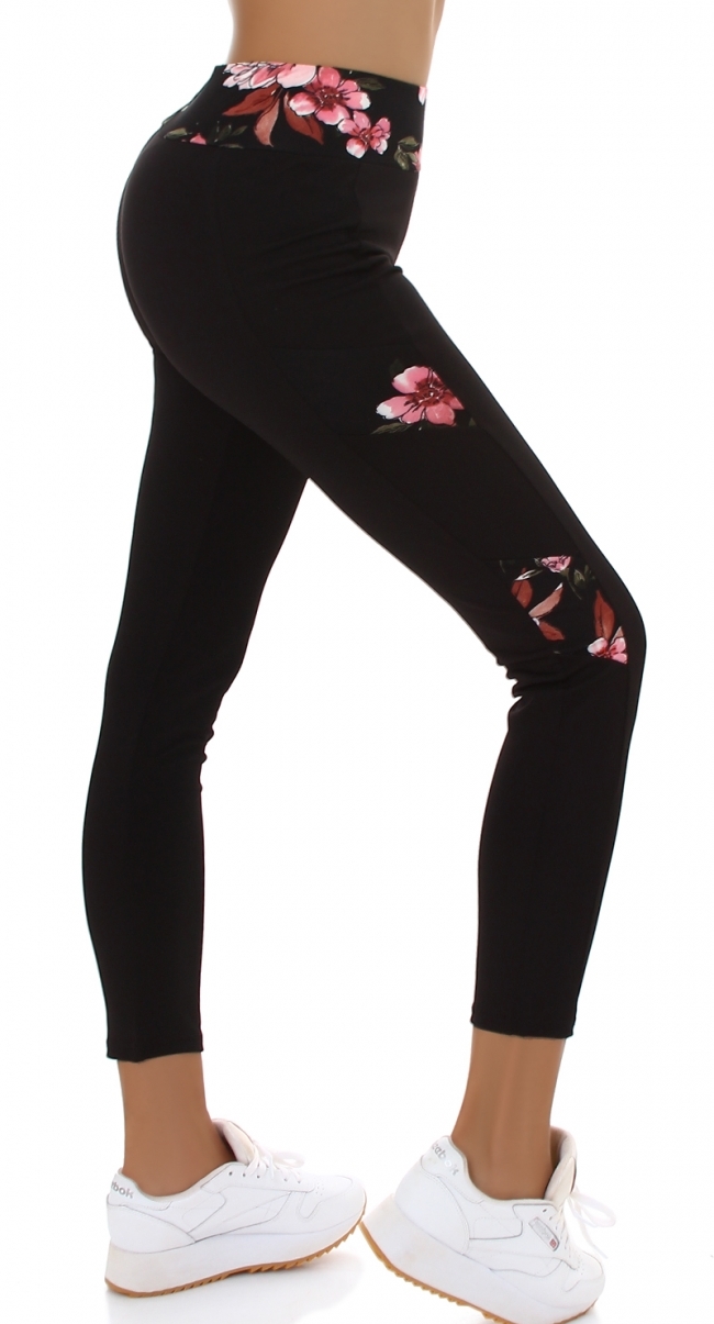 Sporty High Waist Leggings mit Flower Akzente