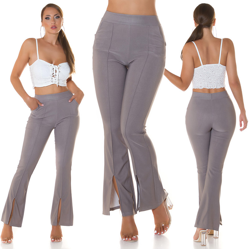 Business High Waist Schlupf Hose mit Bein-Schlitz und Deko Naht