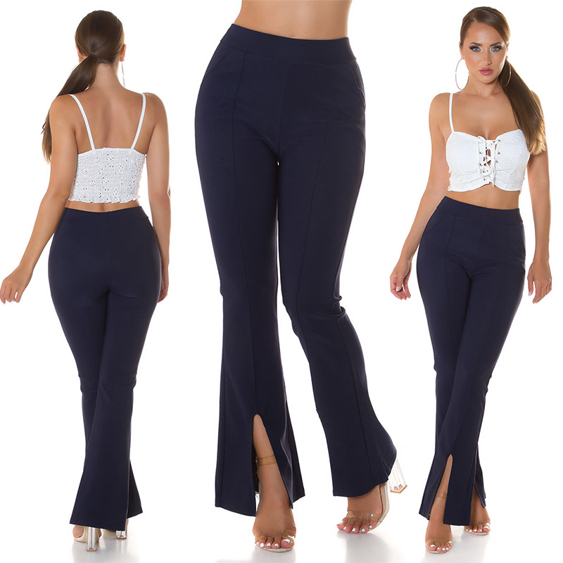 Business High Waist Schlupf Hose mit Bein-Schlitz und Deko Naht