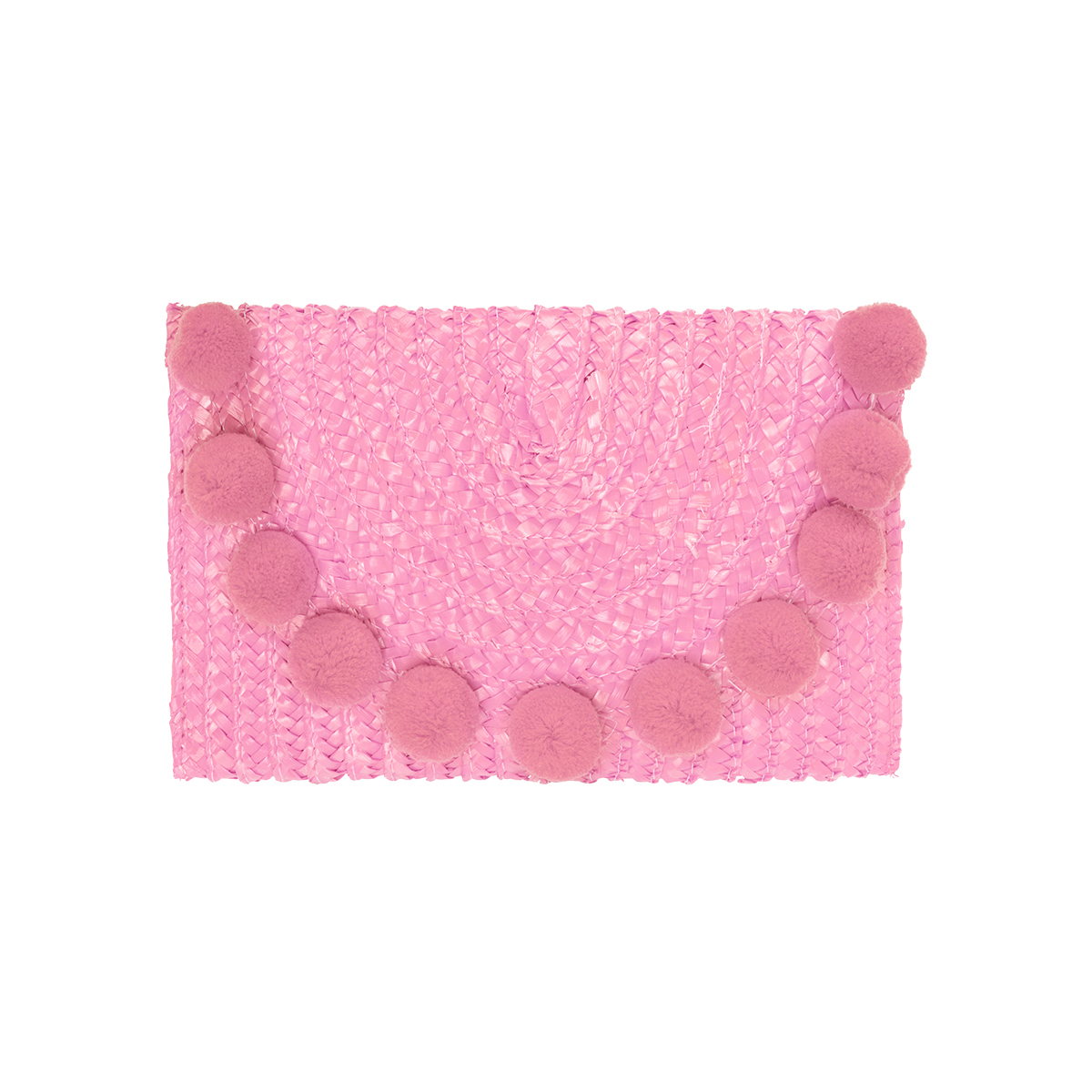 Rosa Clutch Strohtasche mit Pompons