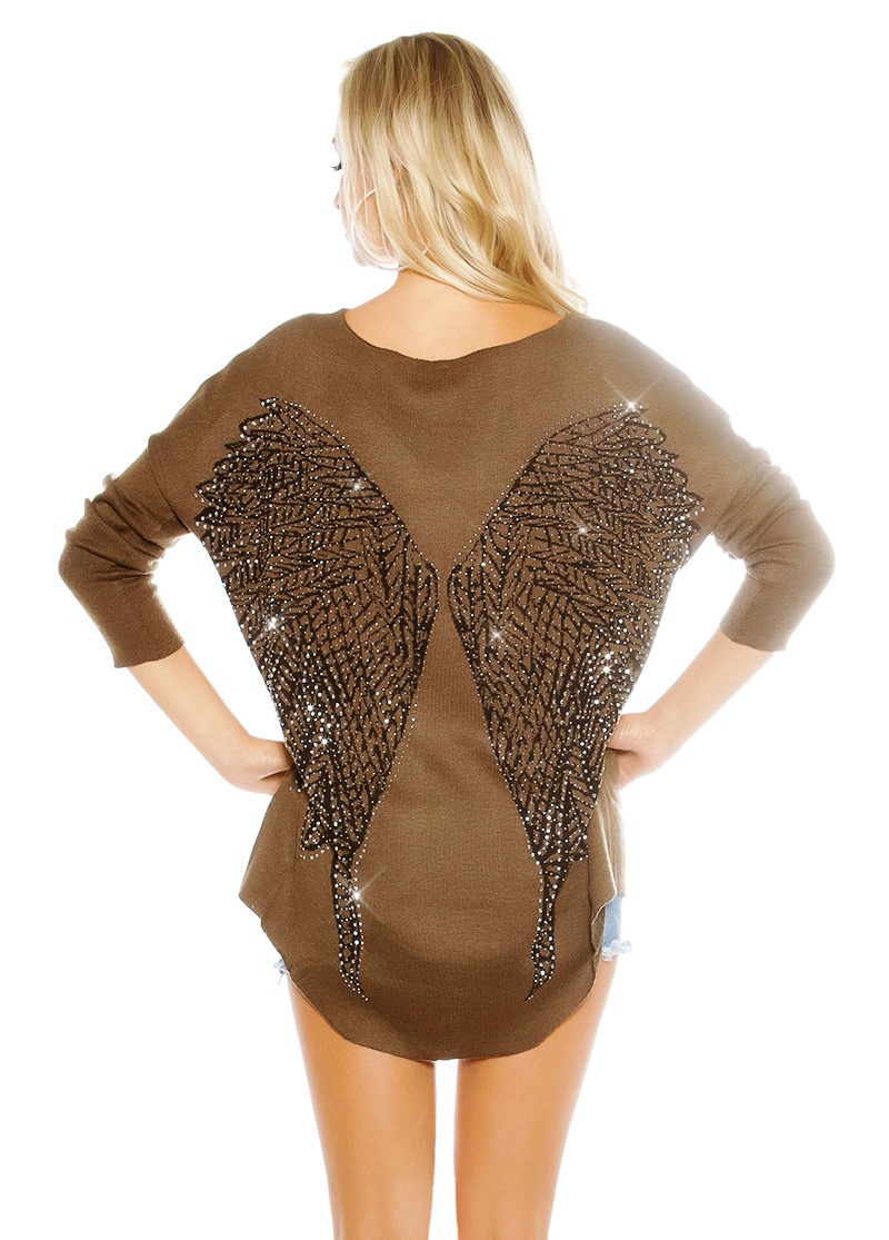 Trendy KouCla Pulli mit Engelsflügeln und Strass