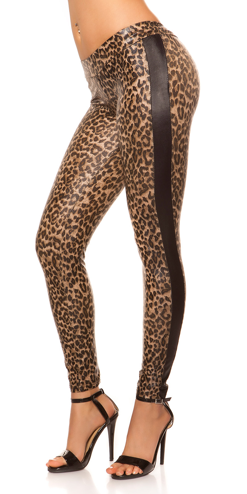 Leggings in Leo Look mit Deko Streifen