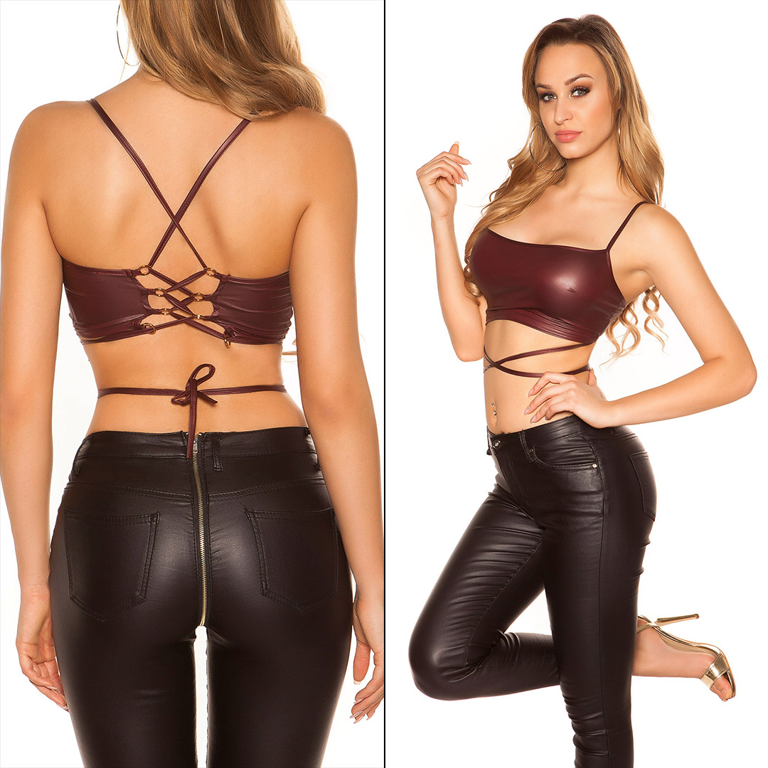 Wet Look Schnür Bustier Crop Top