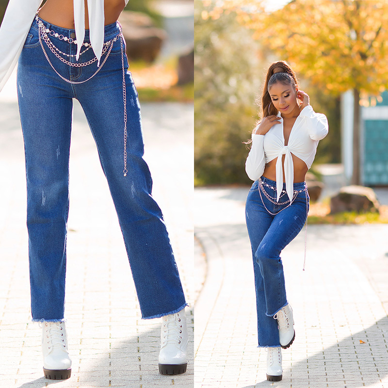 Gerade High Waist Bootcut Jeans mit Used-Akzente