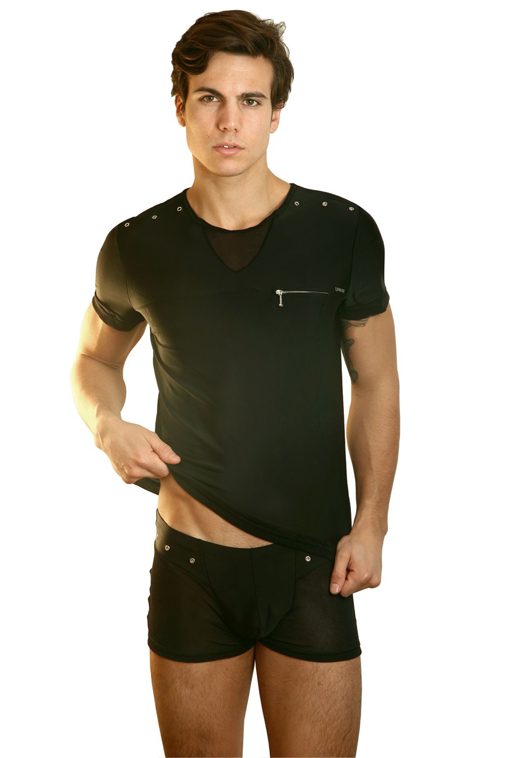 Herren T-Shirt mit transparentem Tüll und Reißverschluss von Look Me