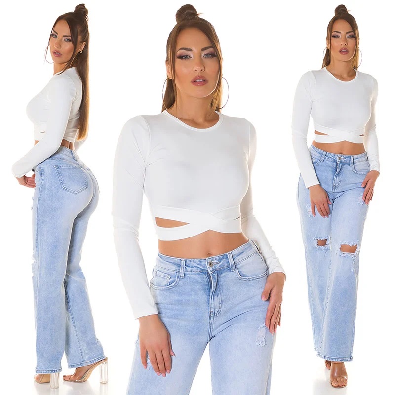 Cropped Langarm Top mit Cutouts