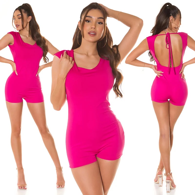 Rückenfreier Hotpants Jumpsuit mit kurzen Ärmel