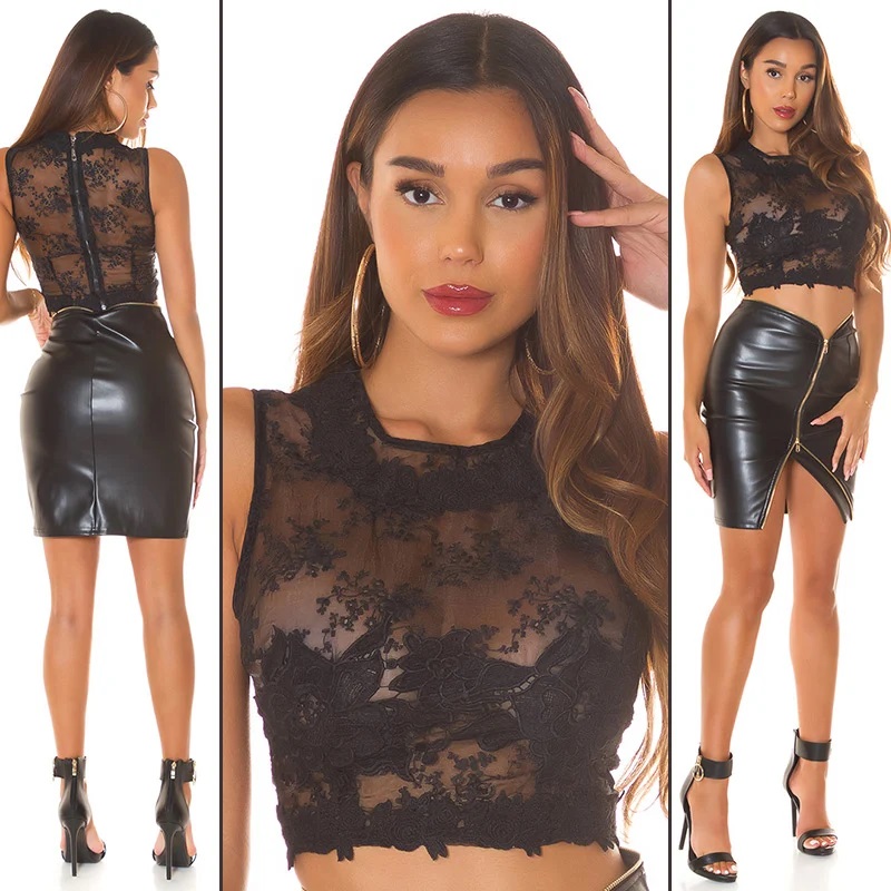 Sexy Koucla Croptop mit Stickerei, transparent und ärmellos