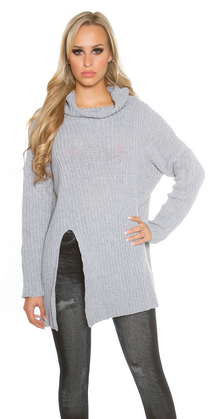 Cozy Turtle Neck Strick Long Jumper mit V-Cut