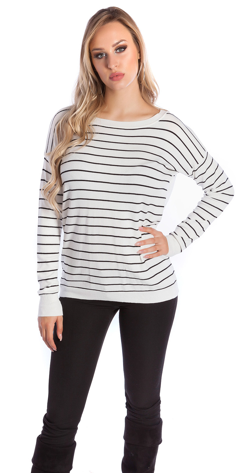 Striped Basic Langarm Pullover mit Rundhals