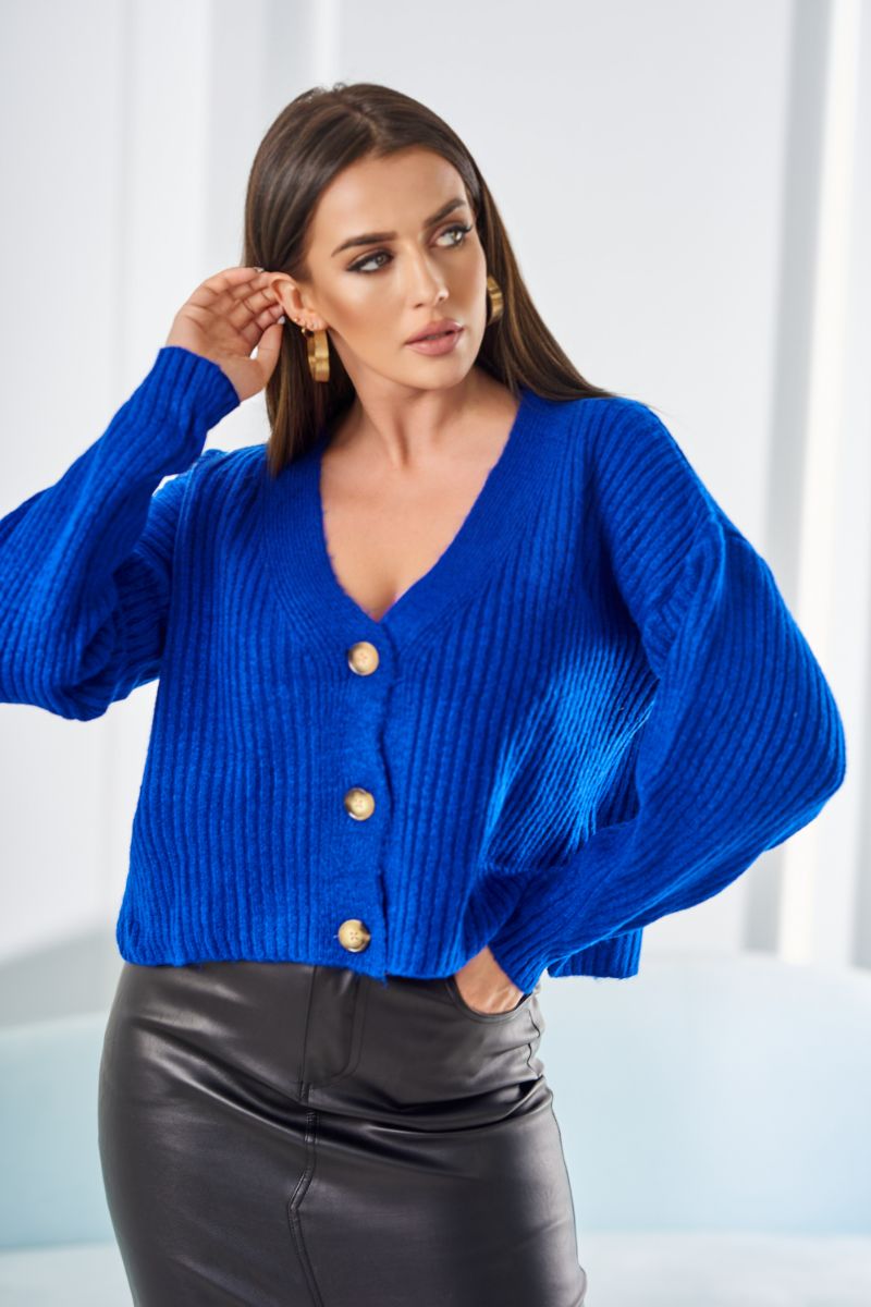 Loose Fit Damen V-Ausschnitt Pullover Wollpullover Strickpullover Cardigan Kurz Strickjacke Einfarbig Uni mit Knopfleist