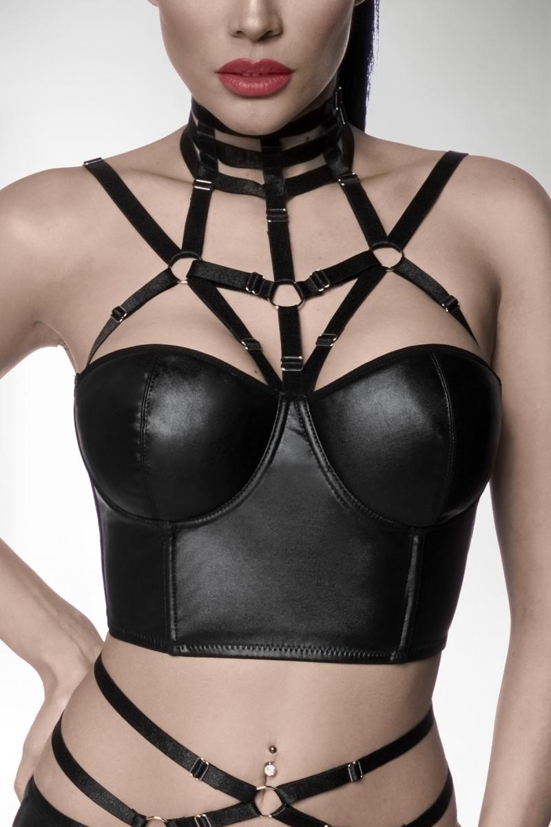 Harness-Wetlook Top Bustiers im Bondage Look