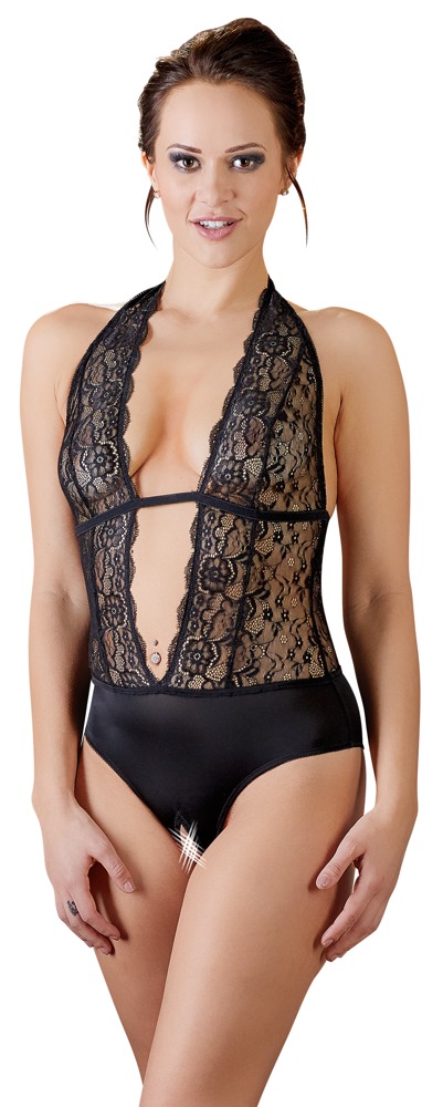 Cottelli LINGERIE Rückenfreier Body ouvert Oberteil aus feiner verlockendender Spitze