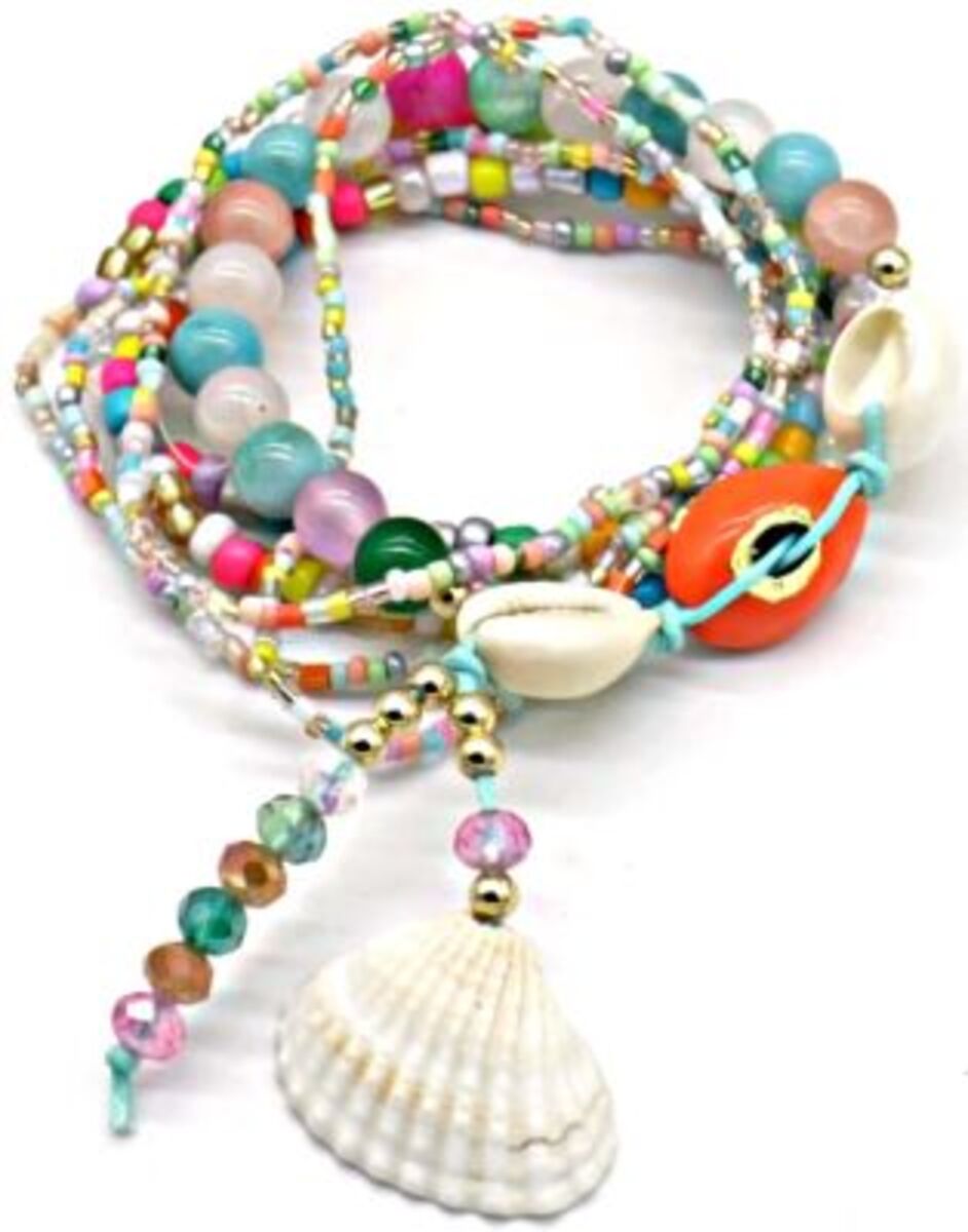 Strand Beach Look Armband Armkettchen Armschmuck 8-teilig mit Zier Perlen und Muschel