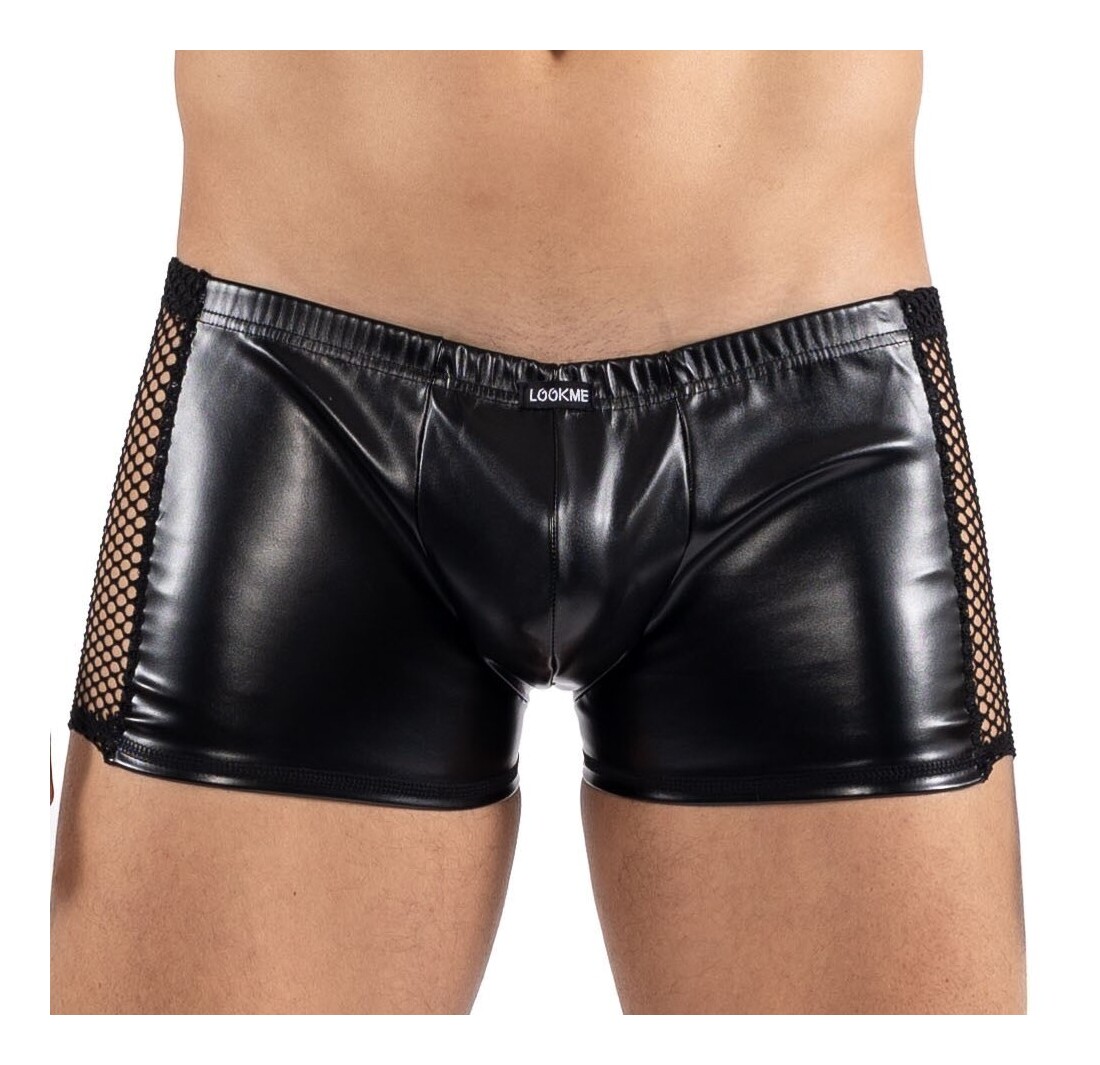 Kunstleder Schwarzer Herren Boxer Short mit Netzeinsatz  2401-67 von LOOK ME