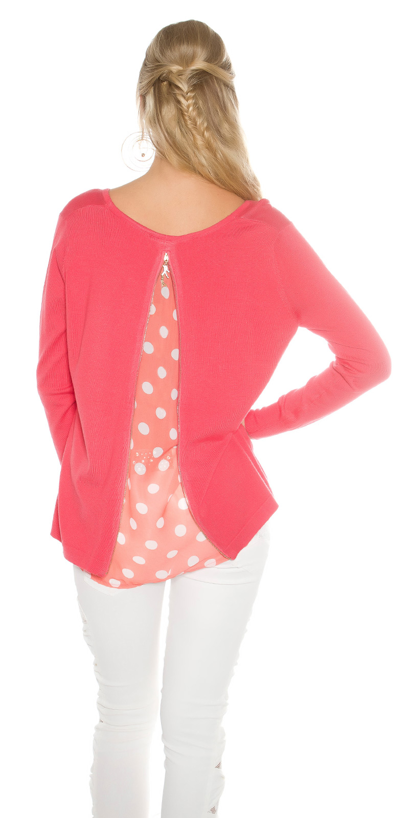 Trendy KouCla Feinstrickpullover + Polka Dot Chiffon, Stylischer KouCla Feinstrickpullover mit Polka Dot Chiffon - Perfe