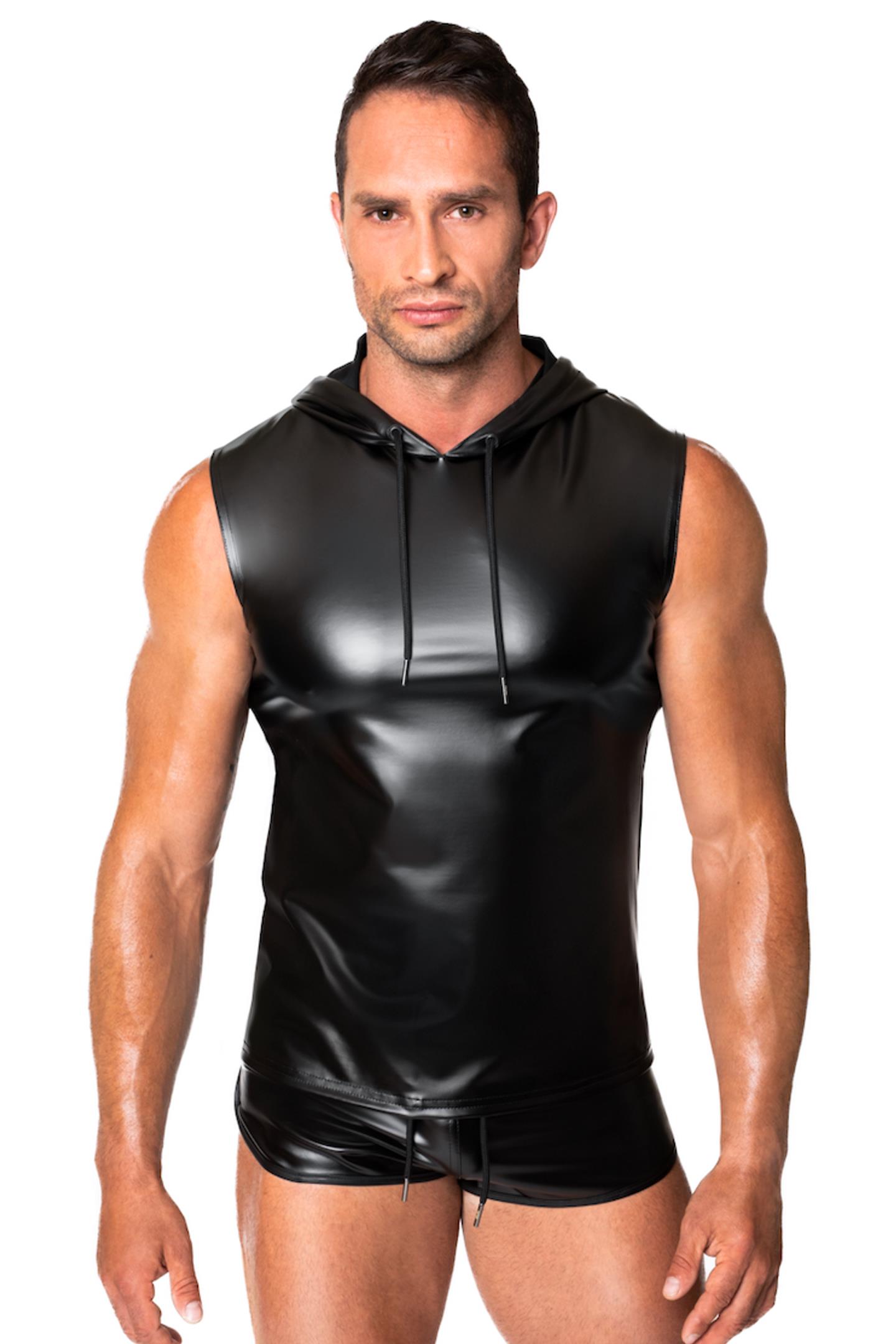 Männer ärmelloser Kapuzenpulli aus Power Wetlook-Gewebe: Sportlich, glänzend und vielseitig für jeden Anlassärmelloses K