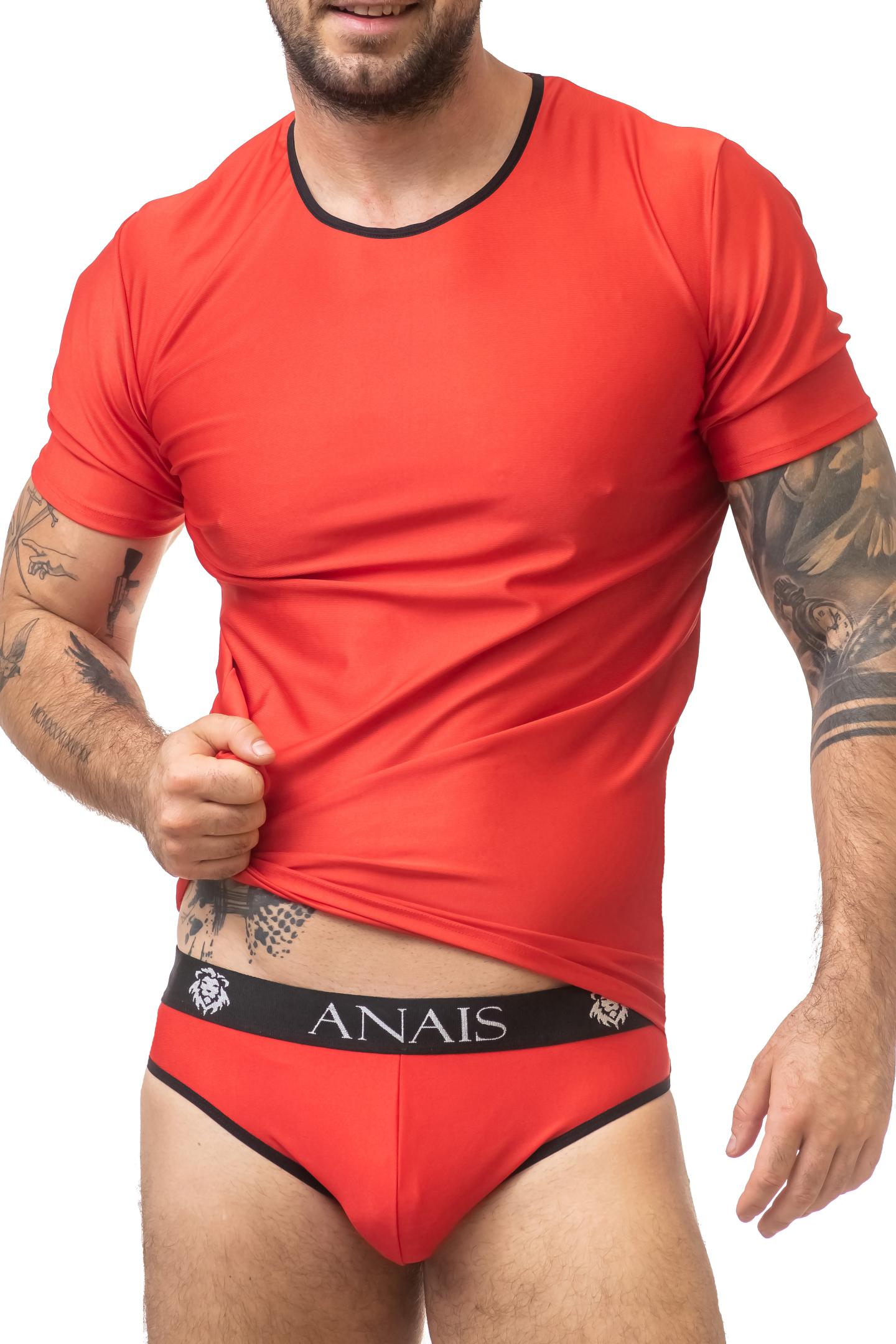 Herren T-Shirt 053508 rot. Bequeme Eleganz in hochelastischem, blickdichtem Stoff mit schwarzem Saum für stylische Akzen