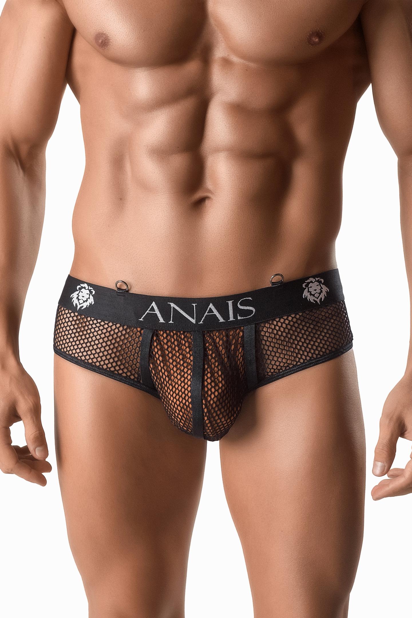 Herren Netz String-Tanga 054965. Herren-String aus hochelastischem Netzmaterial mit breitem Gummibund und zwei Metallrin