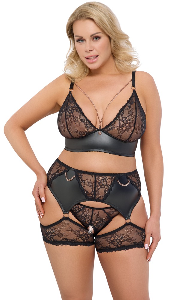 Cottelli CURVES Verführerisches Spitzen-Set von Cottelli CURVES mit roségoldenen Akzenten, bestehend aus Soft-BH, Slip o