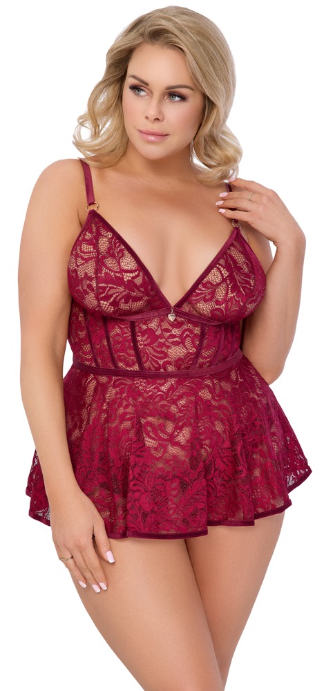 Verführerisches Babydoll-Set von Cottelli CURVES: Luxuriöse Spitze, anpassbare Träger und einladender offener Slip!