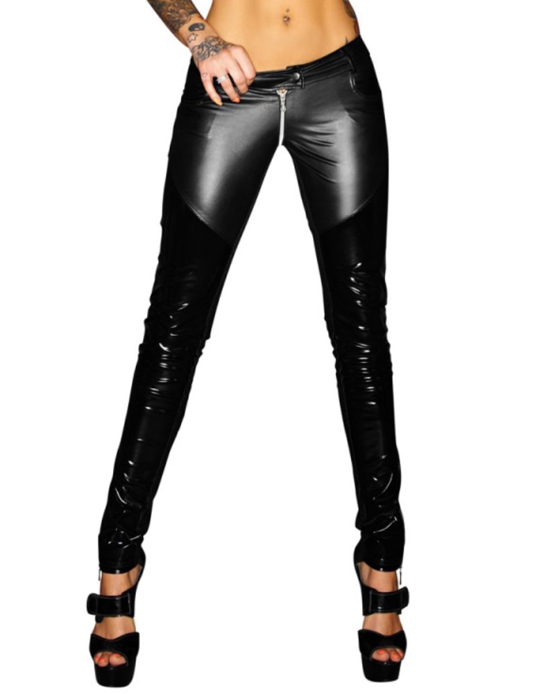 Schwarze Wetlook-Hose F115 von Noir Handmade