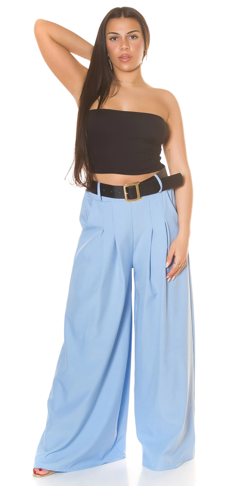 Wide Leg Hose im Highwaist-Style aus Polyester-Stretch, mit raffinierten Details und perfektem Tragekomfort