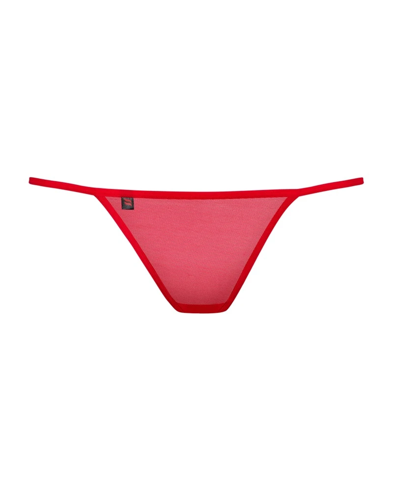 Obsessive  Eleganter Tanga aus elastischem Stoff mit Blumenstickereien auf der Rückseite in Rot.