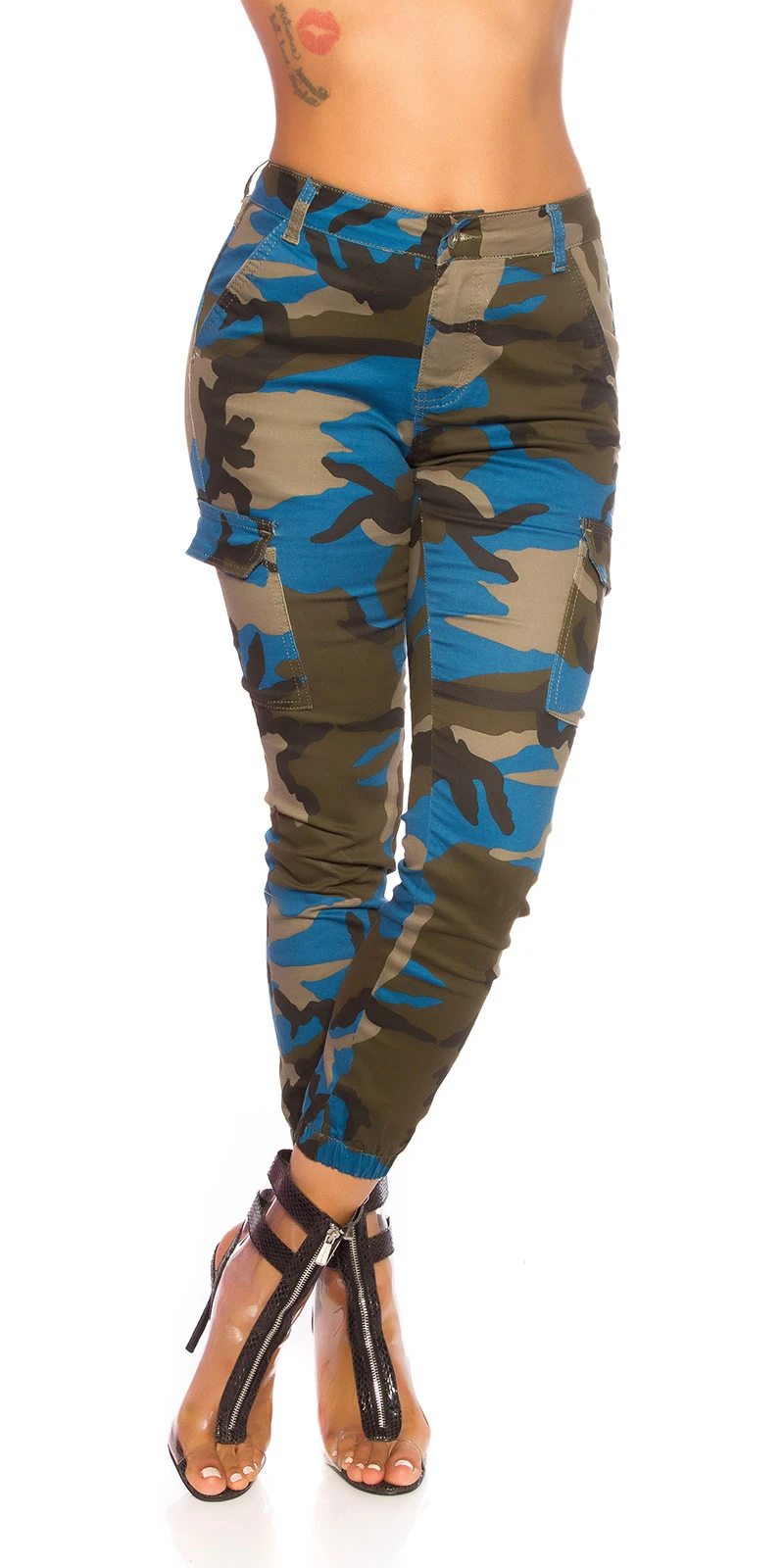 Camouflage High Waist Cargo Röhren Hose