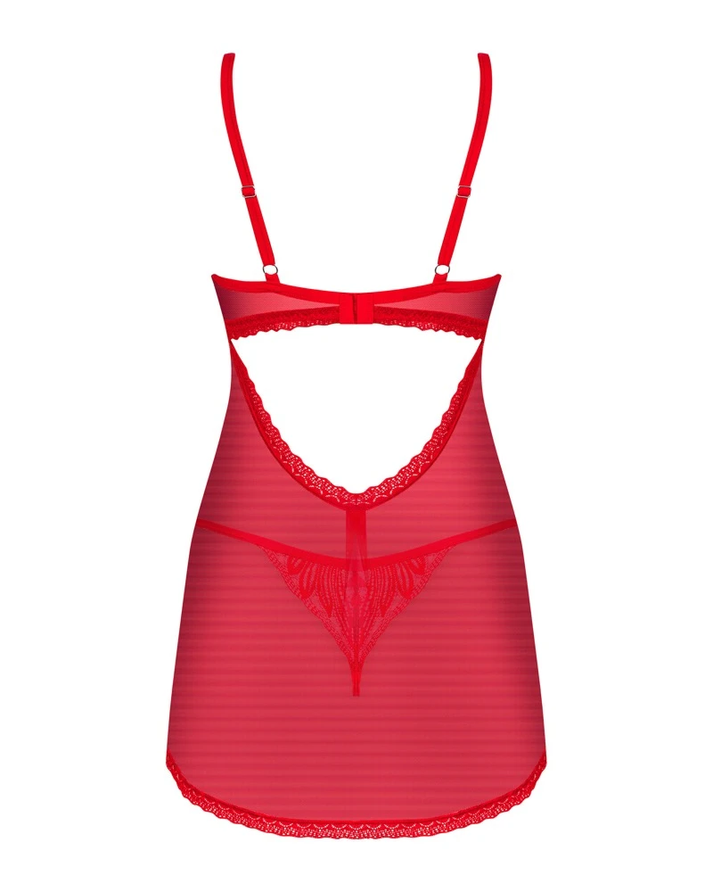 Obsessive das filigrane Babydoll mit Spitzen-String vereint Eleganz und Komfort zugleich. Mit zarten Spitzendetails an Brust und Saum.