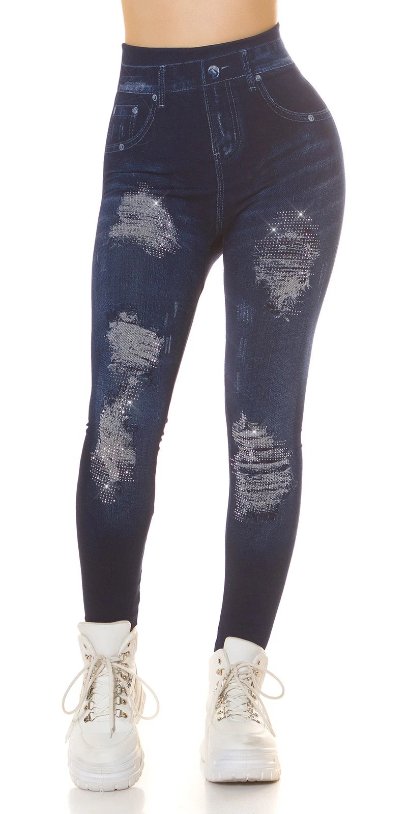 Stylische Highwaist Leggings im Used Jeans Look mit Glitzer, für einen trendigen, rockigen Style mit funkelnden Akzenten!