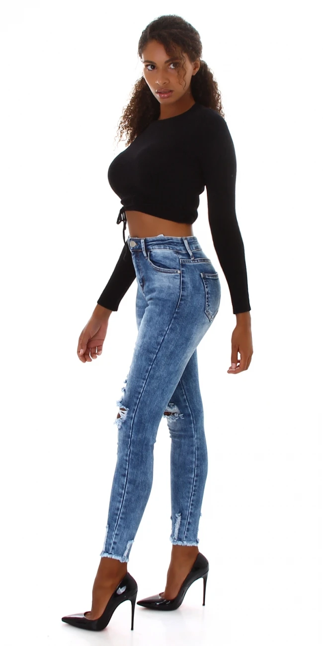 Used Look High Waist Skinny Jeans mit Löcher