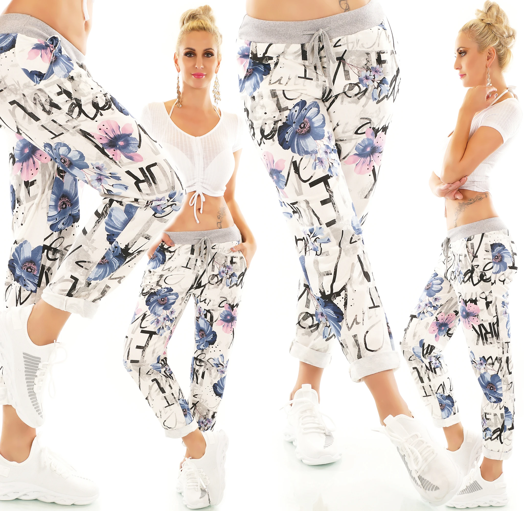 Sweat Jogpants mit Blumenprint und Tunnelzug