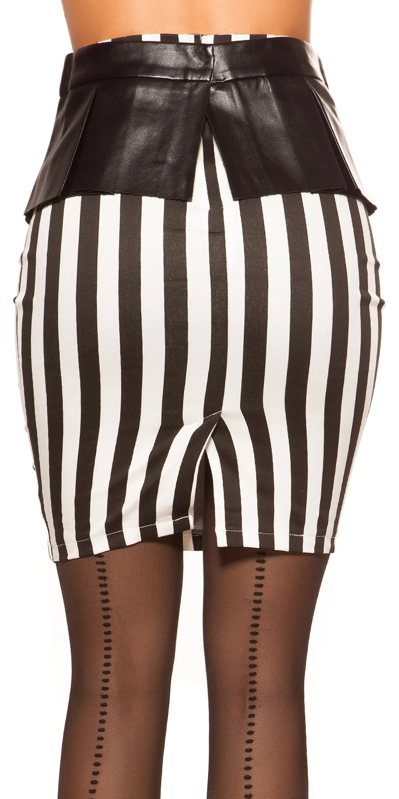 Striped Pencil High Waist Minirock mit Kunstleder-Schößchen