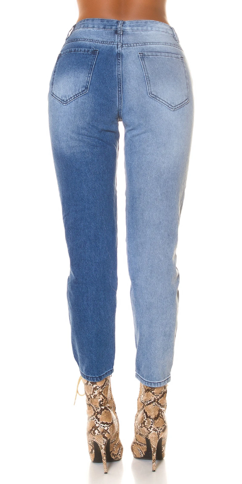 Highwaist Bi-Colour Mom Fit Cotton Jeans Destroyed im Used Look mit Löcher