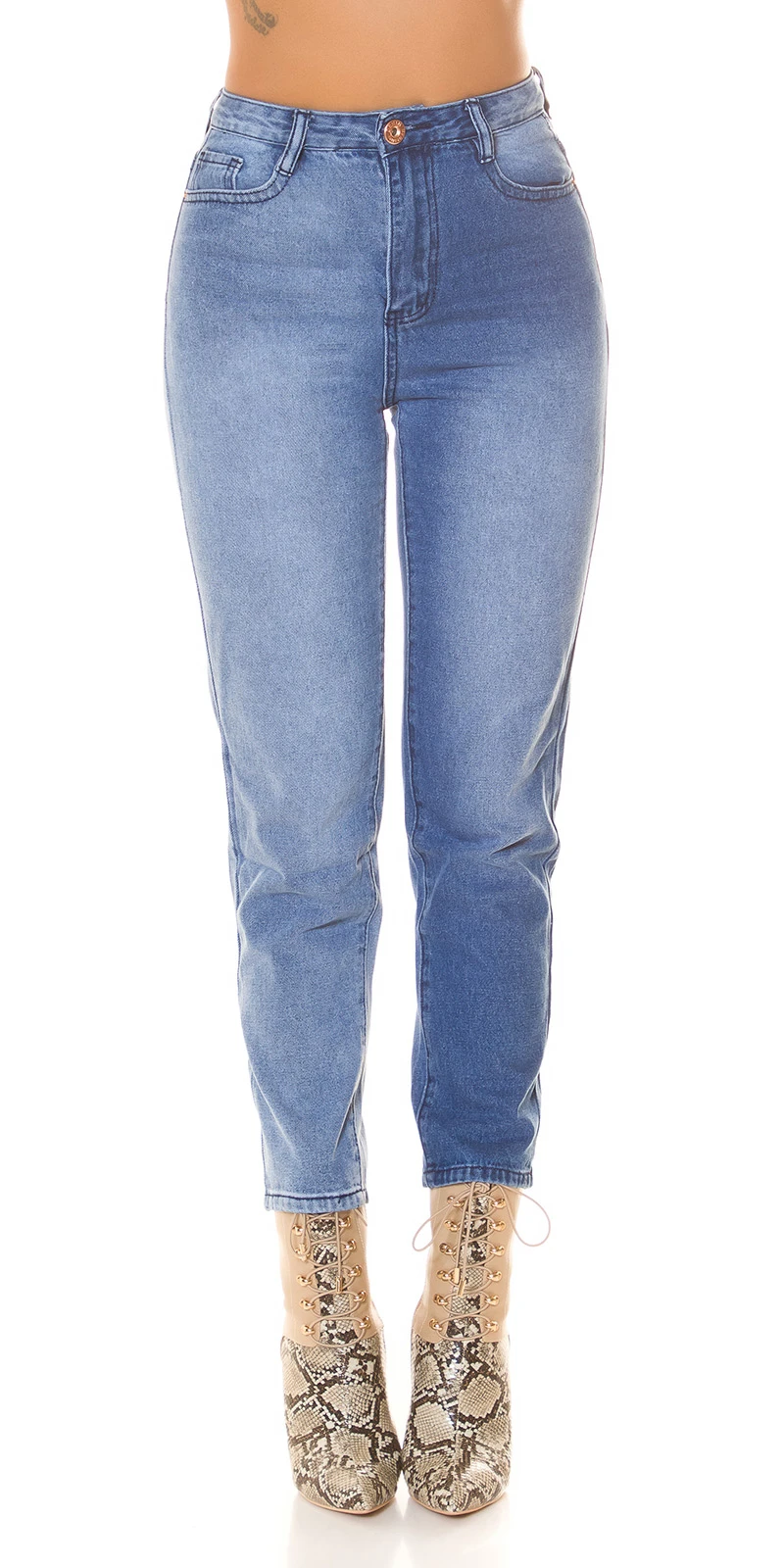 Highwaist Bi-Colour Mom Fit Cotton Jeans