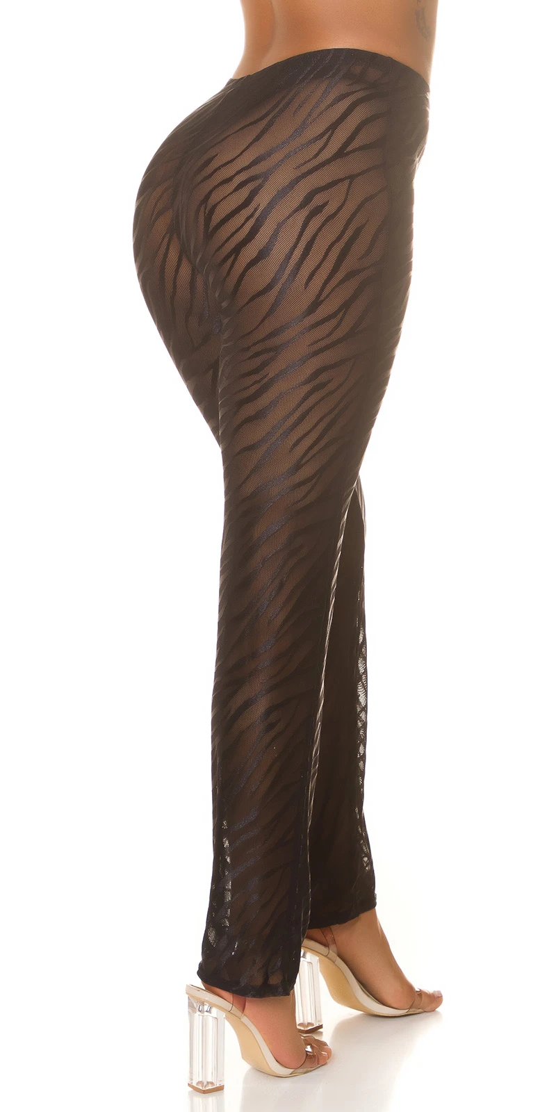 Mesh Highwaist Cover-Up Beach Strand Hose Röhrenhose Transparent mit Tiger Animal Print