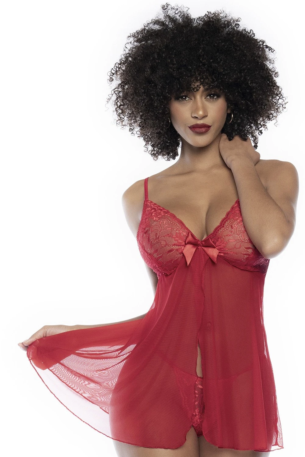 Rotes Netz Spitzen Babydoll Nachthemd mit String von Mapale MAL7501