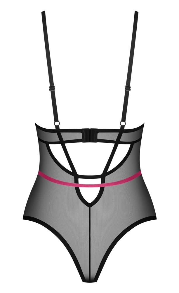 Transparenter Stringbody aus Powernet, Dessous- Lingerie Strasselement im Dekolleté