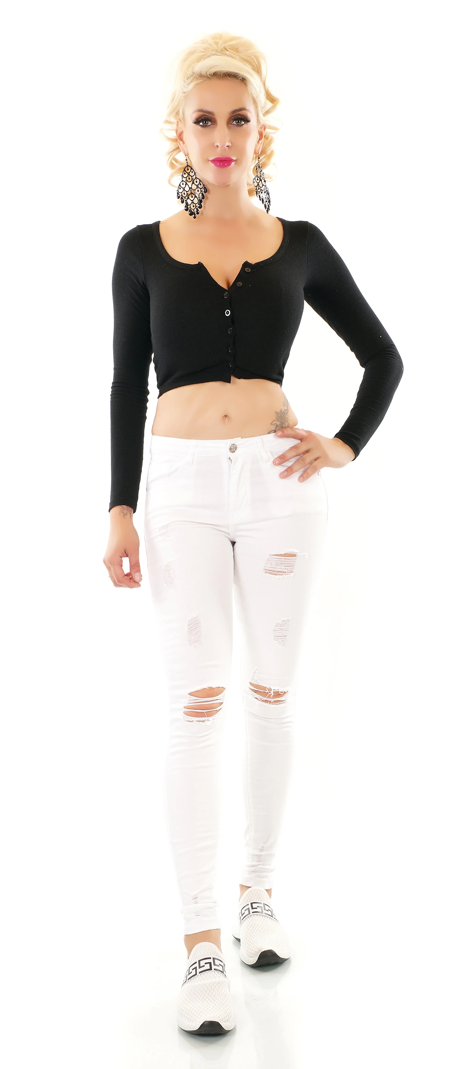 Coloured Destroyed Skinny Used Look Jeans im Midi Waist-Style