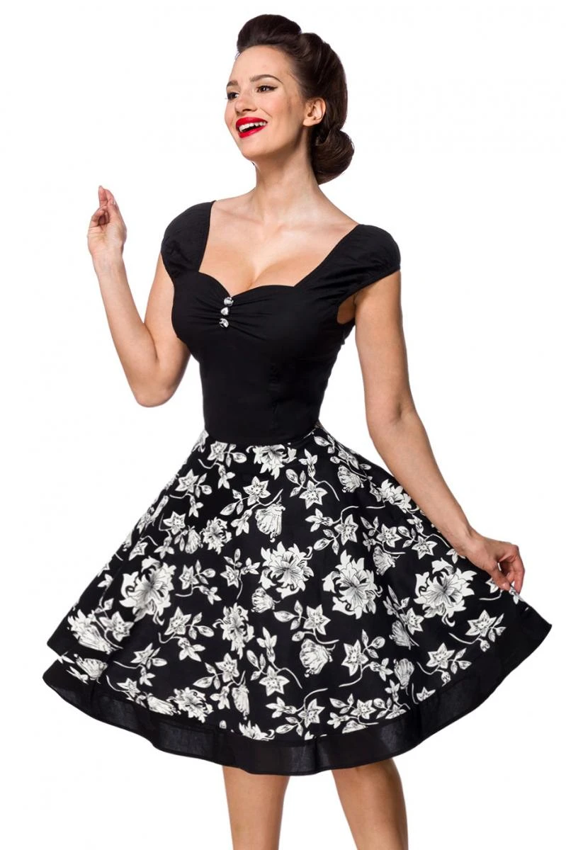 Retro Blumenkleid mit kurzen Puffärmeln