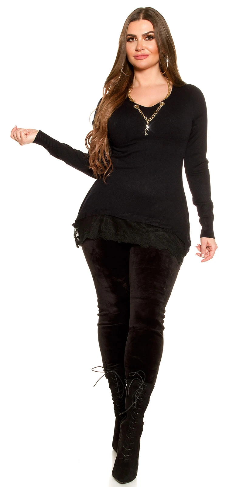 Chic Cocktail Long-Pullover mit Halskette